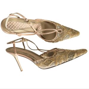 vintage valerie stevens gold beaded formal strappy heels size 8